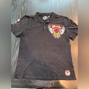 Affliction Black Polo with Bold Crest Design